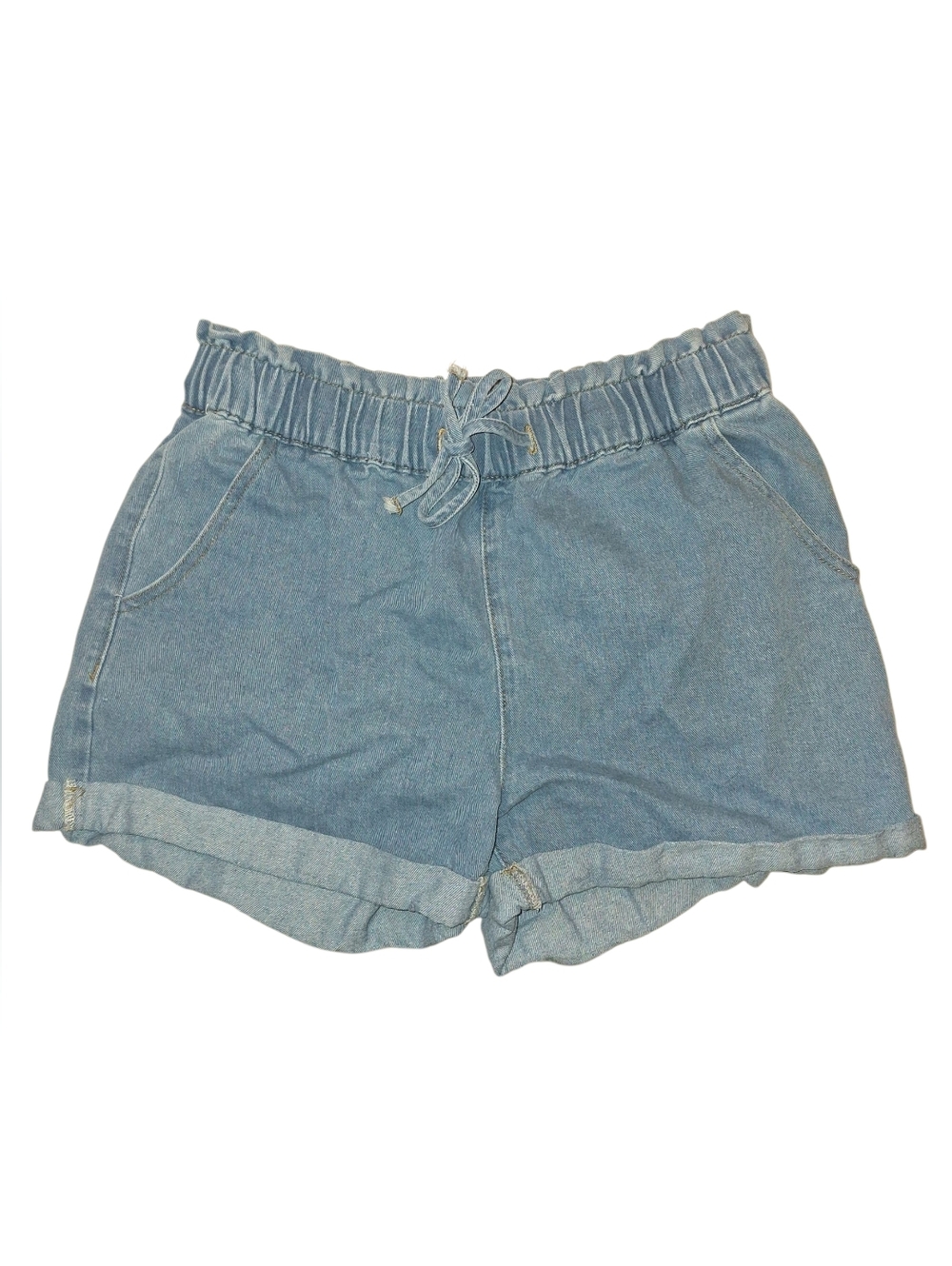 SHEIN Light Blue Denim Paperbag Waist Shorts